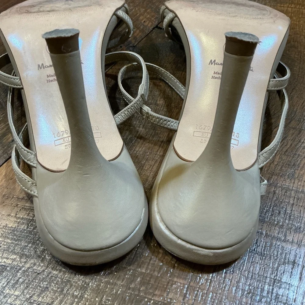 Massimo Dutti Beige Leather Strappy Heeled Sandals Women’s 39 (US 8.5)